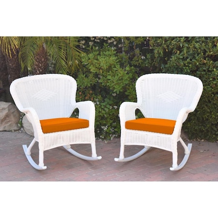 Jeco W00213-R-2-FS016 Windsor White Resin Wicker Rocker Chair with Orange Cushion, 2PK W00213-R_2-FS016